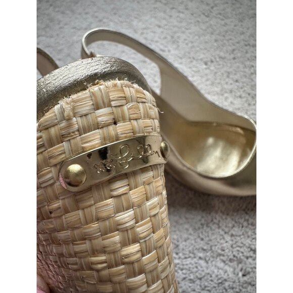 Lilly Pulitzer Size 9 Gold Metallic Kristin Wedge Peeptoe Sandal - Picture 12 of 16